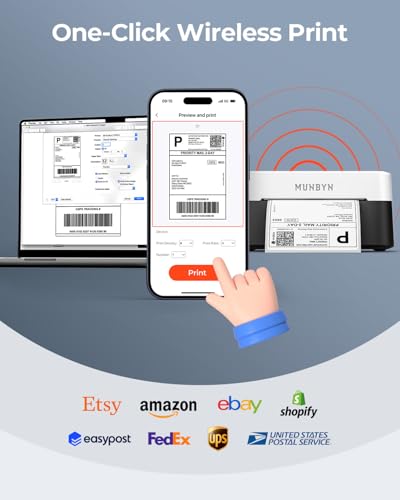 Image of MUNBYN RW403B Bluetooth Thermal Label Printer+3-Up Rectangle Thermal Labels+2 in 1 External Rolls Label Holder