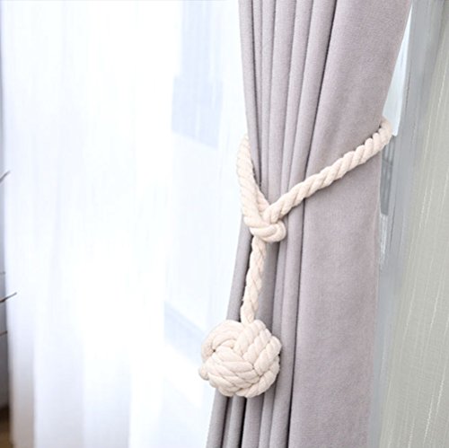 DEZENE Curtain Tiebacks Blue: 2 Pack Decorative Handmade Natural Cotton Rope Holdbacks for Drapery and Sheer