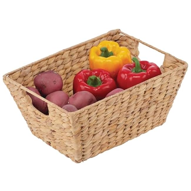 mDesign Natural Woven Hyacinth Closet Storage Organizer Basket Bin for Kitchen Cabinets, Pantry, Bathroom, Laundry Room, Closets, Garage - 4 Pack - Natural