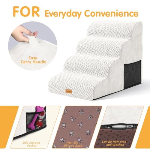 Image of Topmart High Density Foam Dog Steps 4 Tiers,Extra Wide Deep Pet Steps | Non-Slip Dog Stairs Ramp for Bed,Soft Foam Cat Ladder,Best for Older Injured,Older Pets,Cats with Joint Pain