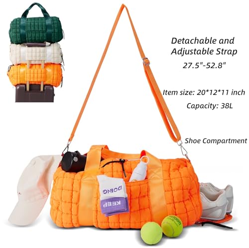 Quilted Duffel Gym Bag for Men and Women Carry On Travel Sport Weekender Bag, Red3