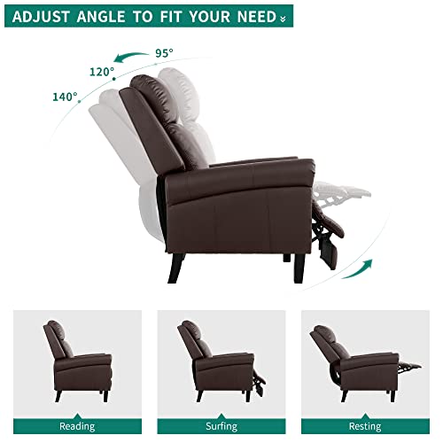 Yitahome Leather Recliner Chair, Push Back Recliner With Comfortable Arms And Back, Accent Chair Single Sofa Adjustable For Living Room, Home Theater Seating, Brown #TOP2