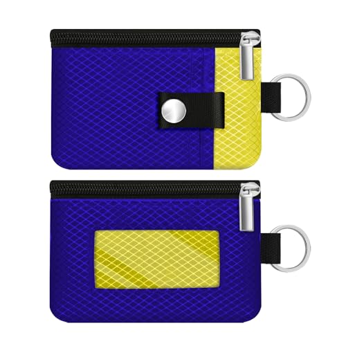 Image of Minimalist RFID Blocking Small Wallet with ID Window,WaterResistant Zip Id Case Wallet with Lanyard Keychain for Cards,Cash,Travel,Women,Men (Sapphire Blue /Lemon Yellow)