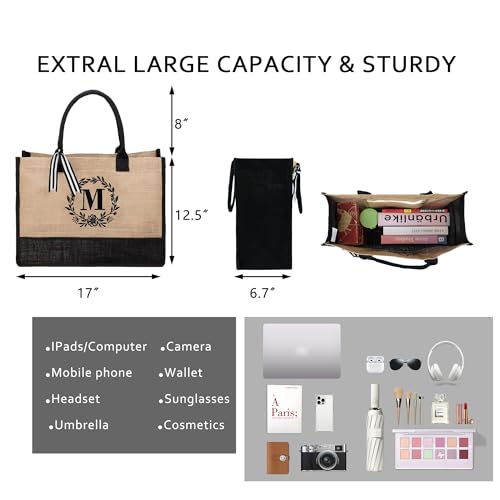 BeeGreen Embroidery Monogram Initial Tote Bag for Women Teacher Mom Friend Personalized Gift for Birthday Beach Wedding Work4