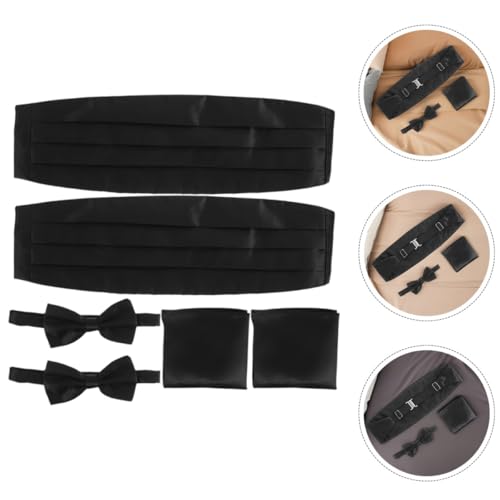 Set de corbata de moño y fajín negro para hombre miniatura 7