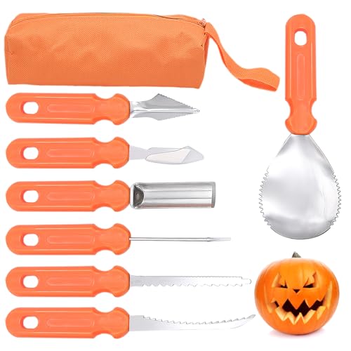 Cisolen Juego de 7 piezas para tallar calabaza, juego de tallado de calabaza para Halloween, decoración de acero inoxidable, herramientas de tallado de calabaza, herramientas de tallado de calabaza