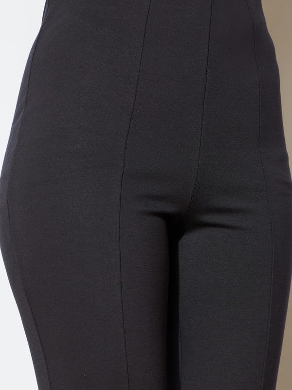Image of Black Front Slit 4-Way Stretch Slim Pants