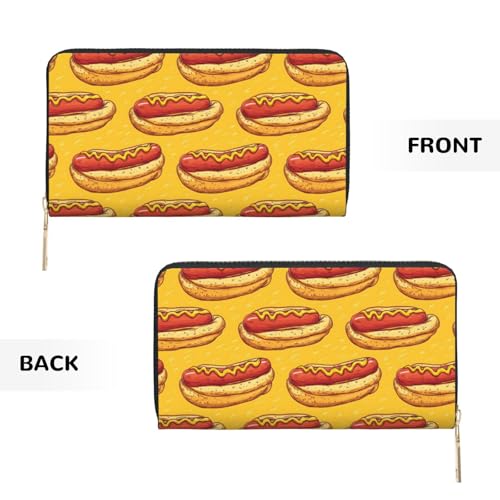 Sausage Hot Dog Print Wallet Women Men, Long PU Leather Wallets for Women, Cute Womens Travel Wallet Purse Pouch with Zipper Pocket2