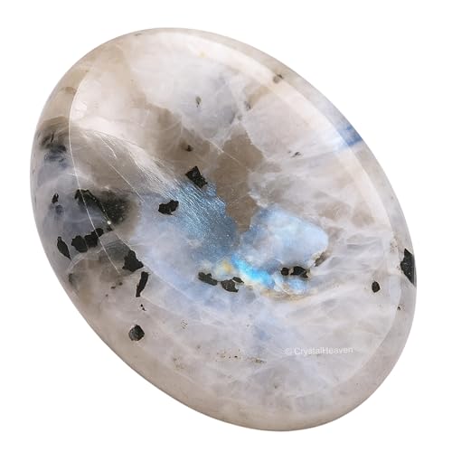 Image of Certified Rainbow Moonstone Crystal Thumb Worry Pebbles Stones for Anxiety Stress Relief Massage - AAA Grade Original Healing Gemstone Agate Rubbing Stone for Yoga Meditation Spiritual Reiki Feng Shui