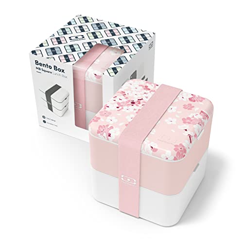 Monbento - Large Bento Box Mb Square Sakura With Compartments - Leakproof Lunch Box For Work And Meal Prep - Bpa Free - Food Grade Safe - Japanese Flowers - Pink #TOP4