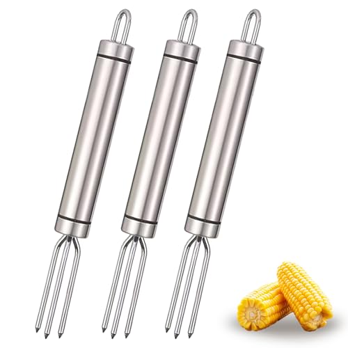 3 Stück Pellkartoffelgabel, Pellkartoffelgabel Aus Edelstahl, Maisgabel Mit 3 Zinken, Maiskolben SpießE,Maiskolbenhalter, Maiskolbenhalter Aus Edelstahl, Maiskolben SpießE, Wiederverwendbar