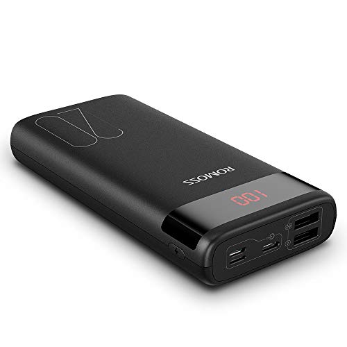 ROMOSS 20000 Portable Charger, 3 Inputs & 2 Outputs Fast Charging Power Bank, Type-C Battery Pack with LED Display Compatible with iPhone 12 11 XS X 8 S21 iPad Pro and More