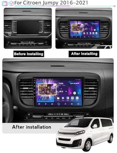 Radio Carplay inalámbrico de 9 pulgadas y Android 14 con Bluetooth para Citroen Jumpy 2