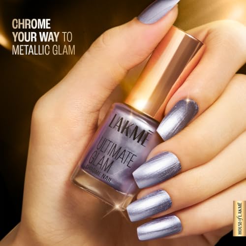 Image of LAKME Ultimate Glam Chrome Nail Paint, Lilac, 6ml, for Stylish and Sassy Nails, with Metallic Brilliance, Quick Dry Formula, Glitter Nail Paint, for Women