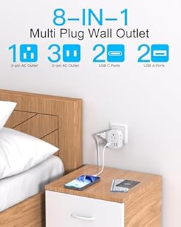 Travel Cruise Ship Essentials, Multi Plug Wall Outlet Extender with 4 Outlets 4 USB (2 USB-C), Cruise Approved Power Strip Non Surge Protector, Plug Adapter, Travel Cruise Must Have Accessories