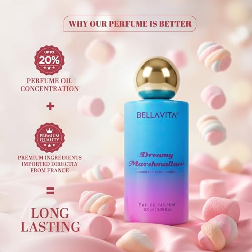 Image of BELLAVITA Dreamy Marshmallow | Long Lasting EDP | 100ml | Perfume for Man | Perfume for Woman | Smells Like a Snack | Marshmallow, Strawberry, Vanilla & Musk | Premium Unisex Gourmand Fragrance