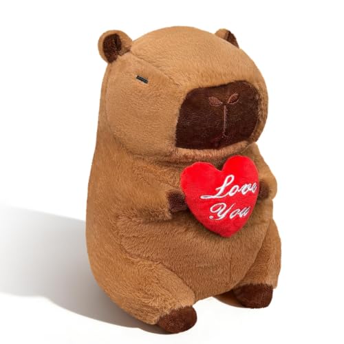 SHINUOER Cute Capibara Plush, Stuffed Animal with Red Heart 9 Inch