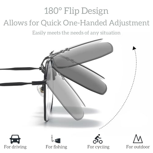 Polarized Clip On Sunglasses Over Prescription Glasses - 2 Types, 2 Pairs Rimless Flip Up Sunglasses for Men and Women, Outdoor Driving Fishing, Anti Glare Night Driving Glasses3