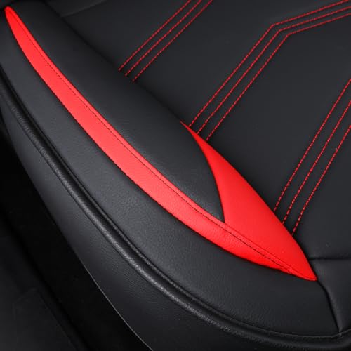 Image of LUCKYMAN CLUB Tacoma Custom Seat Covers Full Set, Fit 2024-2025 Tacoma Double /Crew Cab, with Waterproof Faux Leather (Full Set, Black-Red)