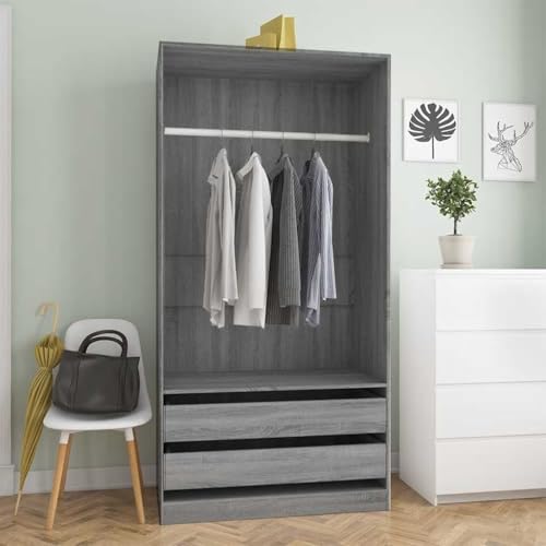 Frdhee Armario esquinero para salón, color gris, 100 x 50 x 200 cm, material de madera, armario para ropa, sombrero, ropa de cama y edredón