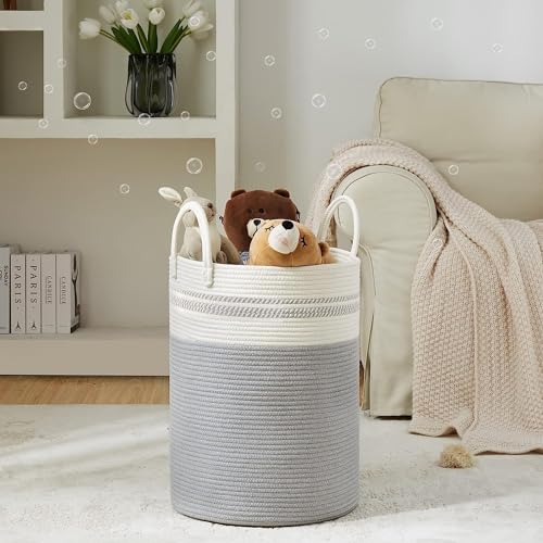 Image of Laundry Basket for Clothes | Cotton Rope Laundry Hamper with Handles | Foldable Woven Storage Basket for Bedroom & Living Room | Clothes, Toys & Blanket Organizer | 38 x 38 x 46 cm