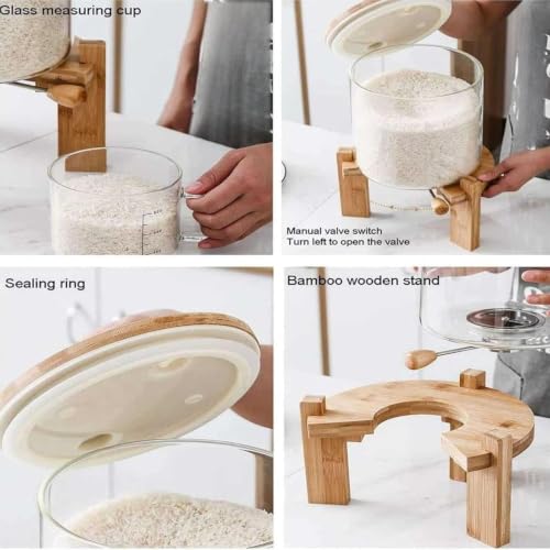 Almacenamiento hermético de vidrio soplado y base de madera noble de 8 L 5