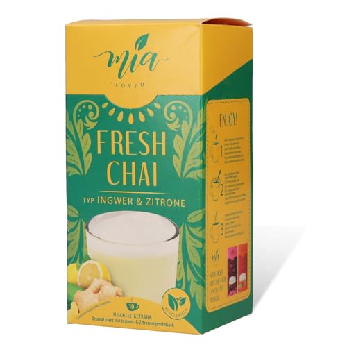 MASSIMO MIA Fresh Chai - Bebida instantánea de té con leche de jengibre y limón, paquete de 8 unidades (10 palos x 25 g), fácil preparación, soluble, 80 tazas, paquete de almacenamiento
