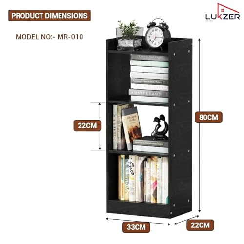 Image of Lukzer 3 Layer Engineered Wood Multipurpose Rack Bookshelf Storage Organizer Stand (MR-010 /Black /80x33x22cm) - Modern Black Cabinet Storage for Home Organization