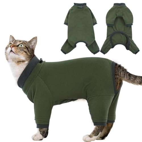 Sticky Cat Clothes Stretchy, Sphynx Hairless Sweater & Pajamas for Cats only, Soft Cat Onesie for Cats After Surgery Female Male & Hair Loss Prevention, Green L