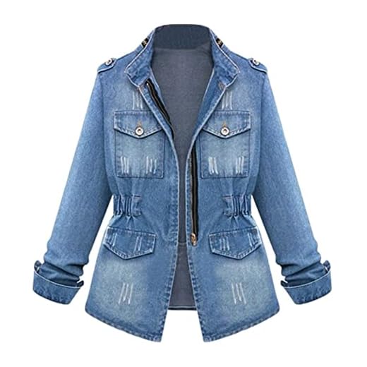 AnnSemo Veste en jean pour femme - Chemisier décontracté à manches longues et fermeture éclair - Cardigan péplum vieilli déchiré - Haut d'entraînement surdimensionné, Bleu 1, M