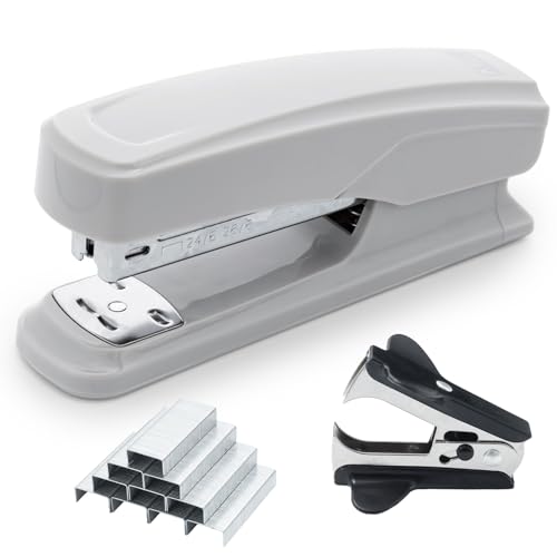 Image of M&G Desktop Stapler with 25 Sheet Capacity, Two Binding Modes, Basic Stapler Set with 1000 Staples and Remover, Durable Staplers for Office School Home (Grey)