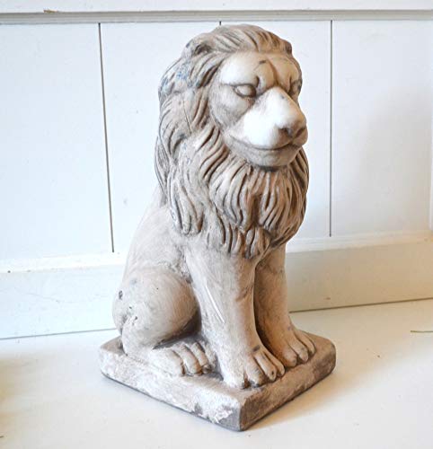 HKC Home Deco Löwe sitzend Keramik Keramiklöwe Skulptur Creme grau Gartenskulptur Gartenfigur antik Optik ca. 28cm