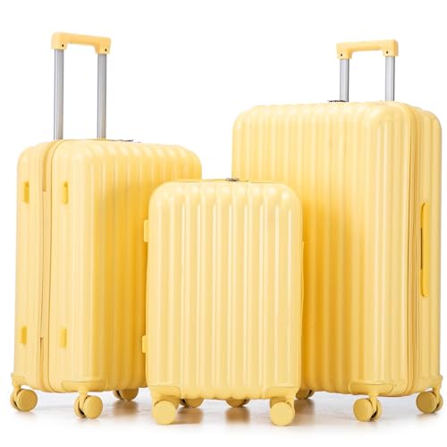 3 Luggage Sets, ABS Hardshell Suitcases Spinner Wheel with Combination Lock