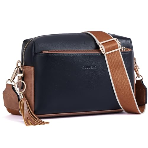 Roulens Petit Sac Bandoulière Femme avec 3 Compartiments Zippés, Sac a Main Femmes Cuir PU avec Large Sangle Réglable et Amovible