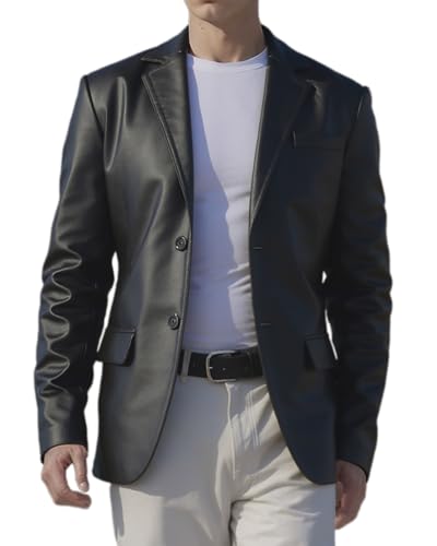 Leather Blazer Men - Casual 2 Button Coat Style Real Lambskin Mens Leather Jacket