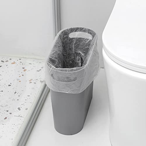 Image of rejomiik Small Trash Can, 3.5 Gallon Slim Garbage Can Plastic Waste Basket with Handles Container Bin for Narrow Spaces Bathroom, Bedroom, Kitchen, Office at Home, Grey