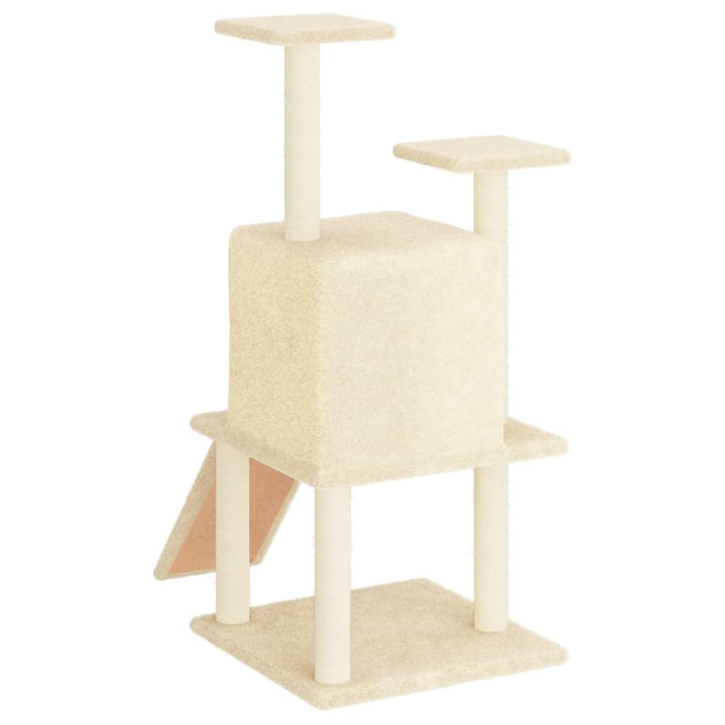 Tiragraffi per gatti in legno, colonna tiragraffi in sisal, albero da arrampicata con grotta, amaca, piattaforma e tiragraffi, torre da gioco in peluche per soggiorno e uso interno, 110 cm