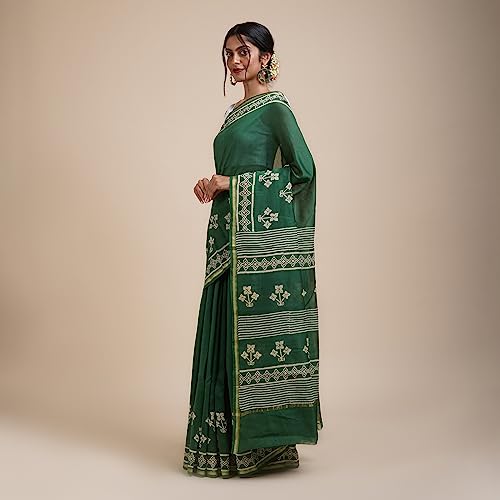 TEEJH bottle green chanderi silk saree – image 2
