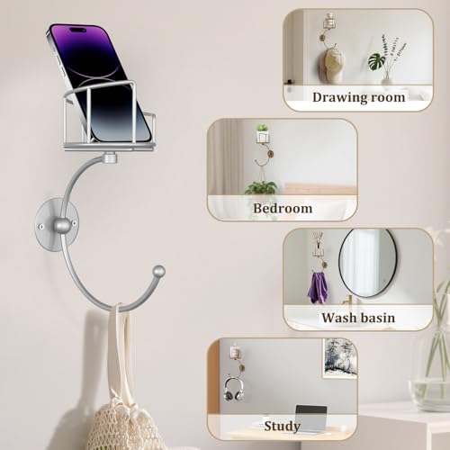 Modern Hand Towel Holder with Candle Holder for Wall, Metal Towel Hook for Bathroom Wall, Rustic Towel Ring, Sturdy Wall Mounted Hanger for Bathroom, Kitchen, Entryway (Silver)