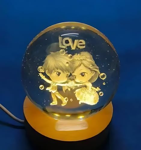 Image of 3D Crystal Ball Night Light with Wooden Base, Aesthetic Clear LED Lamp for Home and Bedroom Touch Switch, Warm Light for Kids and Teens Perfect Birthday & Anniversary (Love Lamp)