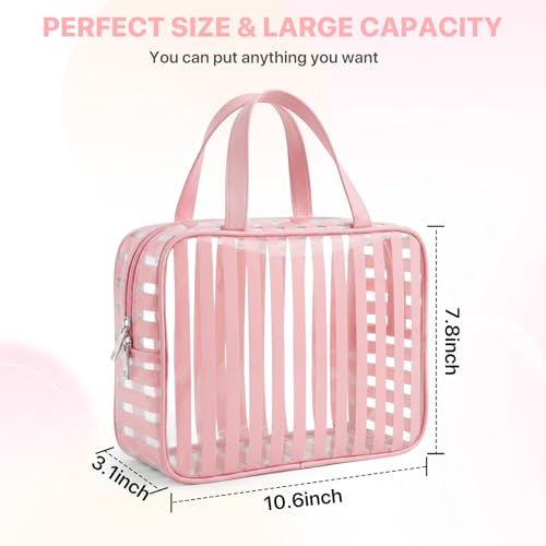 Clear Pink Striped PVC Makeup Bag - image 4