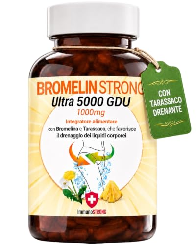 Bromelina Forte Drenante 5000 Gdu Purissima Alta concentrazione Con Tarassaco Fino a 4 mesi di fornitura 120 Compresse - ImmunoSTRONG