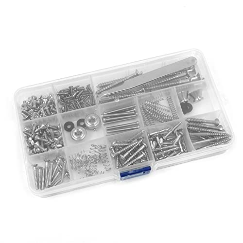 Alnicov Guitar Screw Kit,254 Pieces 9 Types Guitar Screw Assortment Set including Springs for Electric Guitar Bridge,Pickup,Pickguard,Tuner,Switch,Neck Plate,Guitar Strap Buttons and a Tweezers(Silver) - Image 2