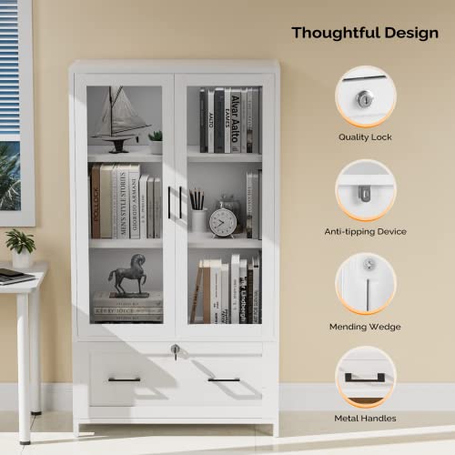 Vingli FC0WVLW Lateral File Cabinet With Glass Doors And Locking Drawer For Hanging File Folders, Bookshelf With Adjustable Shelves For Home Office  thumb #6