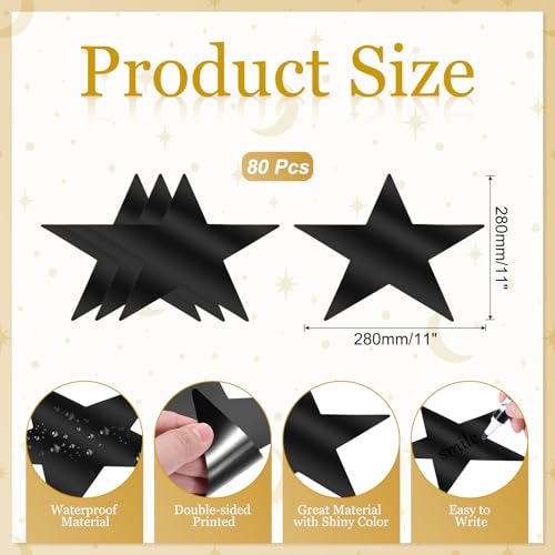 PATIKIL Große Stern-Ausschnitte, 80 Stück 11 Doppelseitig Bedruckte Papierstern-Dekoration Pentagramm für Hochzeit Filmnacht Party Dekoration, Schwarz