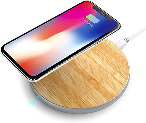 Aclouddates Fast Wireless Charger, Bamboo Qi Wireless Charging Pad with Matte Aluminum Universal Newest Model for iPhone 8/8 Plus/X and Samsung Galaxy Note8/Note5/S9/S8/S8 Plus/S7/S7edge/S6/S6Egde
