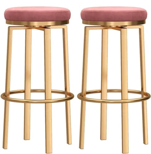 HYKJCSS Taburete Bar Taburetes Redondos Giratorios para Bar, Sillas Altas con Asiento Tapizado De Terciopelo Reposapiés Dorado Y Alfombrillas Goma para Cocina, 2 Uds Muebles(Pink,65cm Sitting Height)