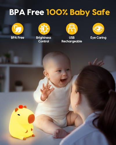 Image of Amaredom Capybara Night Light,Cute Capybara Lamp,Silicone Dimmable Nursery Nightlight,Rechargeable LED Bedside Lamp with 20 Minutes Timer & Tap Control Baby Girls Women Bedrooms,Living Room,Yellow