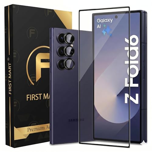 Image of FIRST MART Tempered Glass for Samsung Galaxy Z Fold 6 5G with Black Camera Ring Guard & Installation Kit | HD Clear Edge-to-Edge Screen Protector, Scratch Resistant, Case-Friendly | Pack of 1