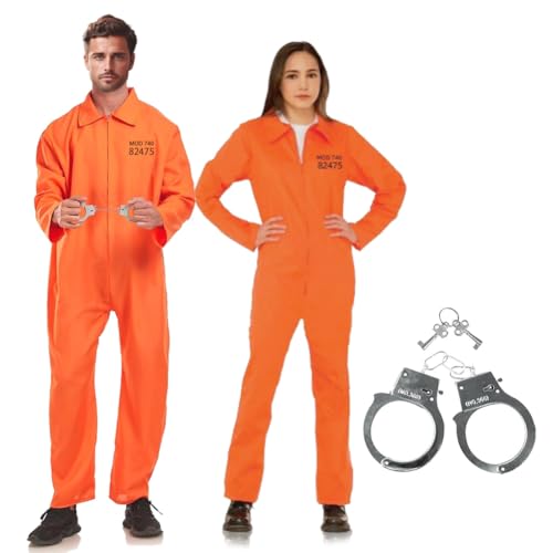 FARYODI Oranje gevangenenkostuum voor heren en dames, gevangeniskleding, heren gevangene, volwassen Jailbird ontsnapt gevangenenkostuum, carnaval, Halloween oranje jumpsuit, XXL